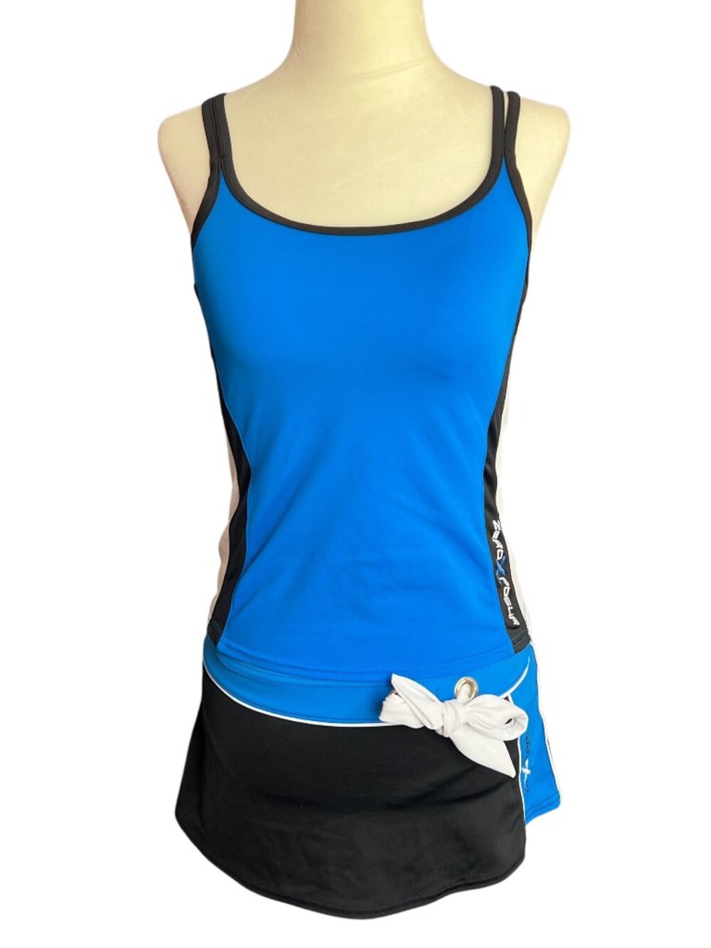 Y2K Tankini Two-Piece Swim Set Blue Black M